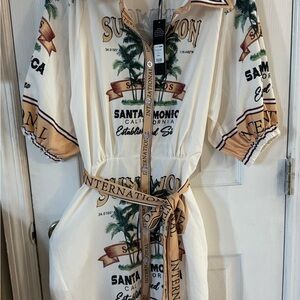 Fashion Nova White and Tan Maxi Dress